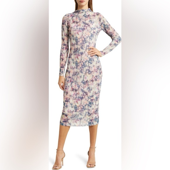 Steve Madden Maya Ribbed Mock Neck Crinkle Long Sleeve MIDI Dress- XL - Picture 1 of 8